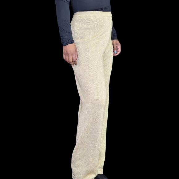 Vintage Cache Pants Gold Metallic Shimmer Straight Palazzo Wide Leg Size Small - Picture 12 of 12